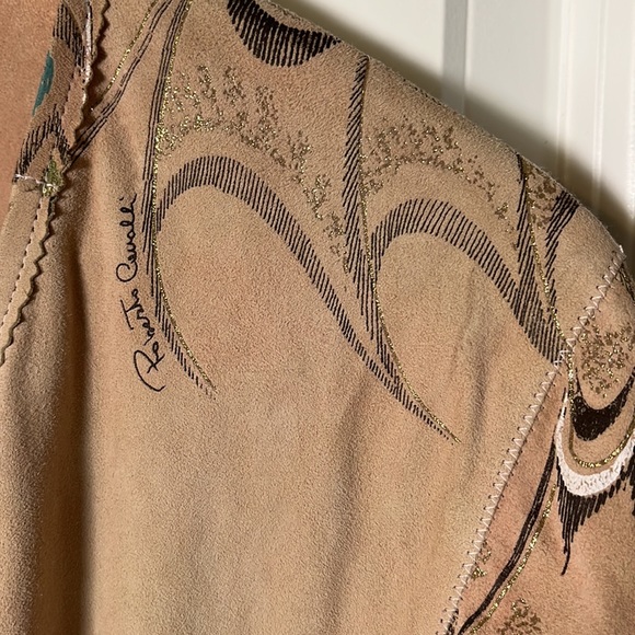 ROBERTO CAVALLI Tan Beige Suede Leather Butterfly Fringe Jacket - Picture 4 of 13